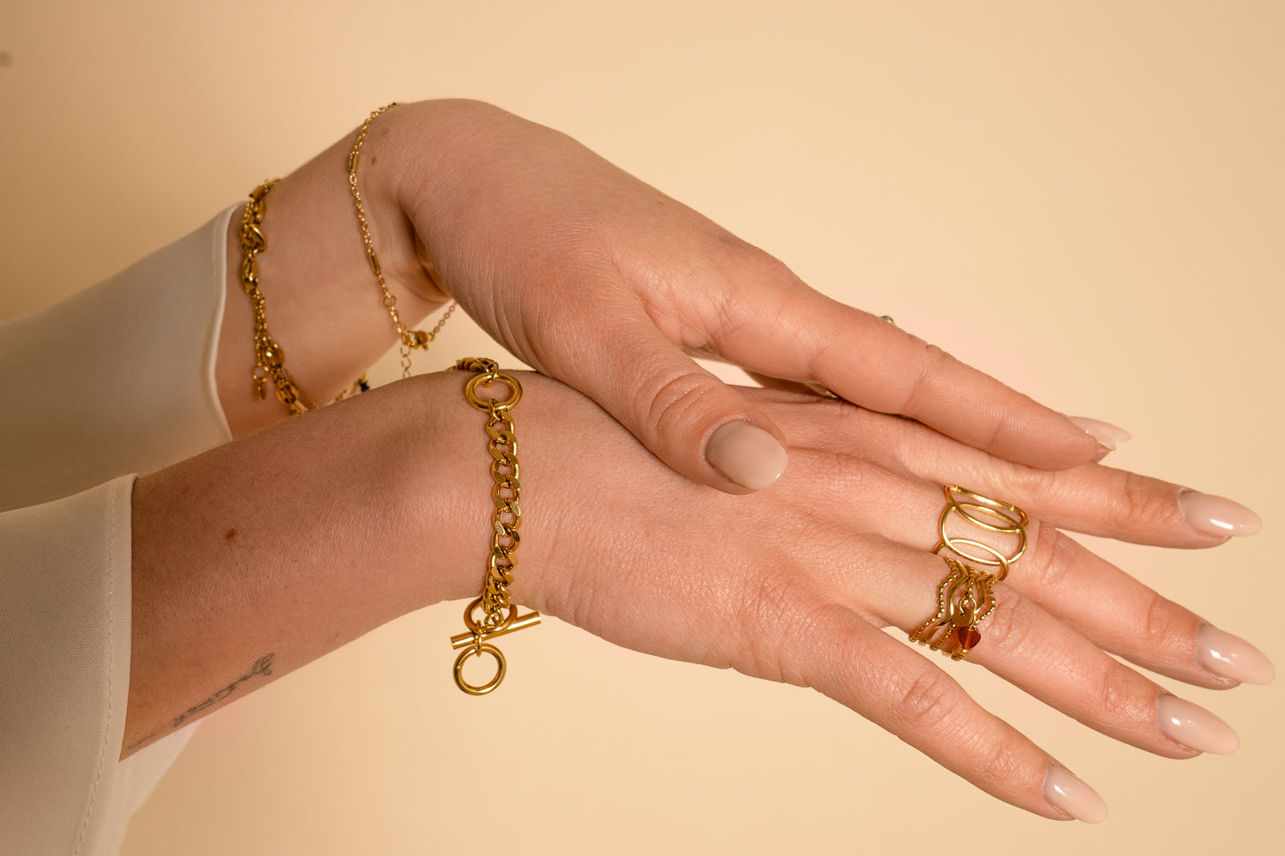 Multi-chaînes ring with stone heart ayo